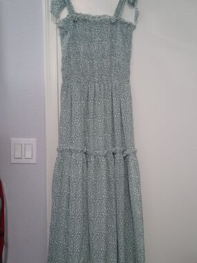 Smocked Maxi Sundress in Sage Green